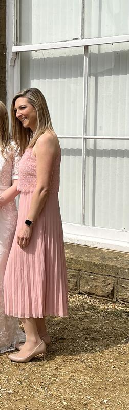 Navy Lace Pleated Halter Midi Dress New Look