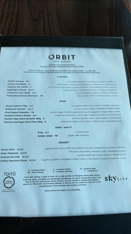 Menu when tasting Auckland