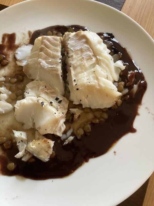 This was a fish dish on a bed of put lentils it went well with but also a good ribeye steak