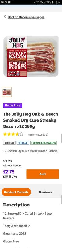 Sainsburys website listing