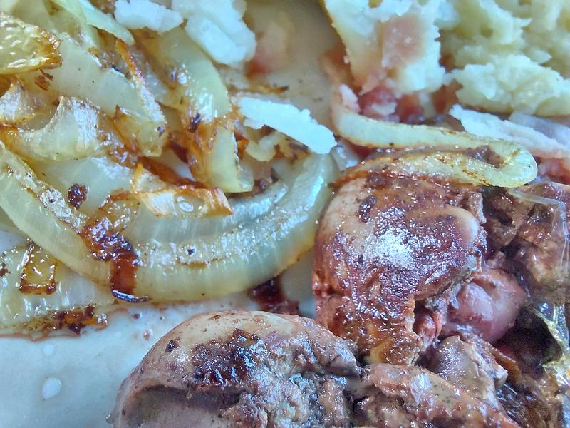 Chicken liver & onions + mash.