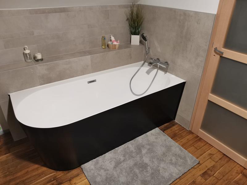 Baignoire semi-îlot murale capri droite blanche l.180 x l.81 cm, by spalina  - Conforama