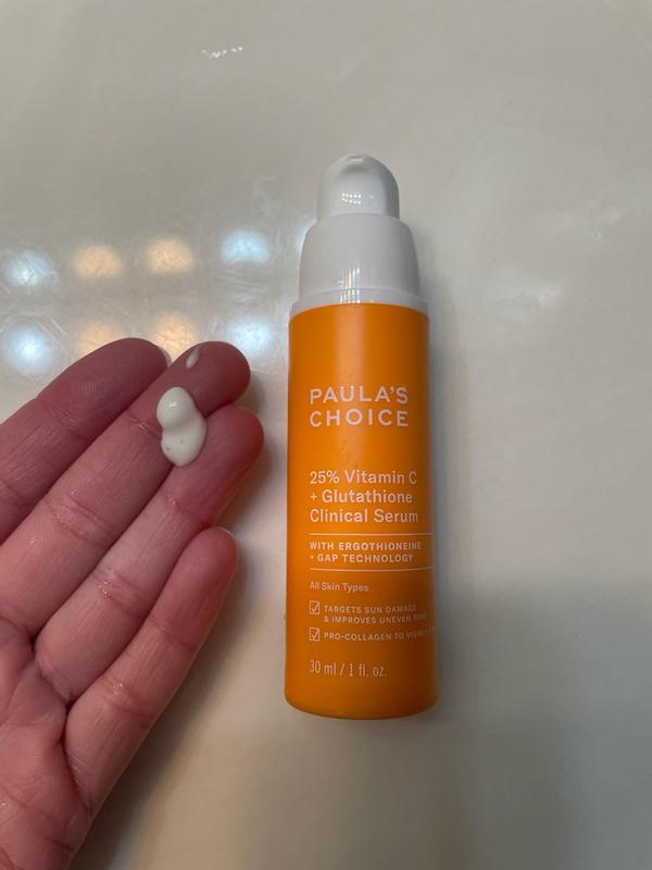 paula's choice 25 vitamin c glutathione clinical serum Say hello to your skin's new BFF 💙 GHK-Cu is a powerful peptide that  supports collagen production, speeds healing, improves hair growth, and  helps fight visible signs of aging. This tiny molecule main image 1