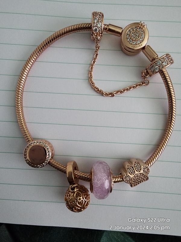 Clear Pav Safety Chain Clip Charm Rose gold plated Pandora AU