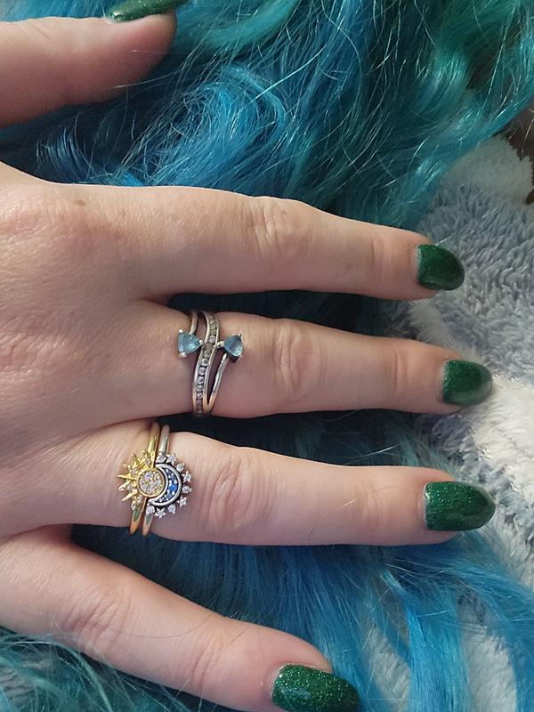 Celestial Sparkling Sun and Moon Ring Set | Two-tone