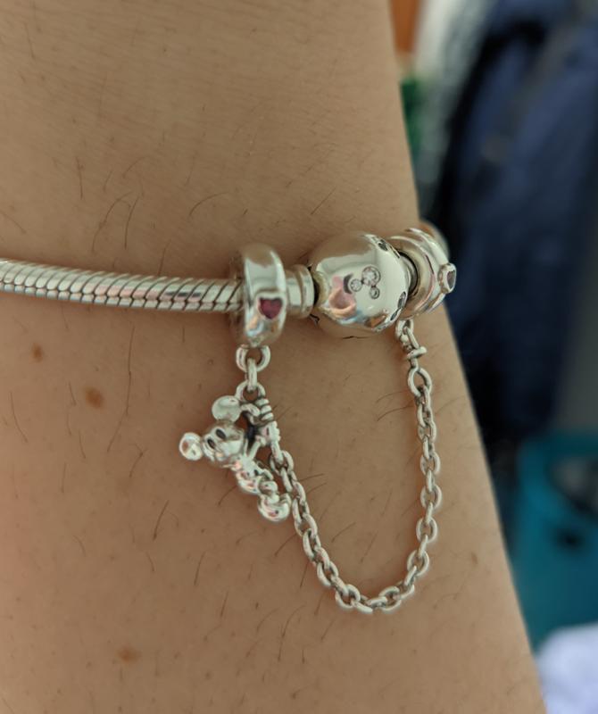 Disney Mickey silver safety chain with red cubic zirconia