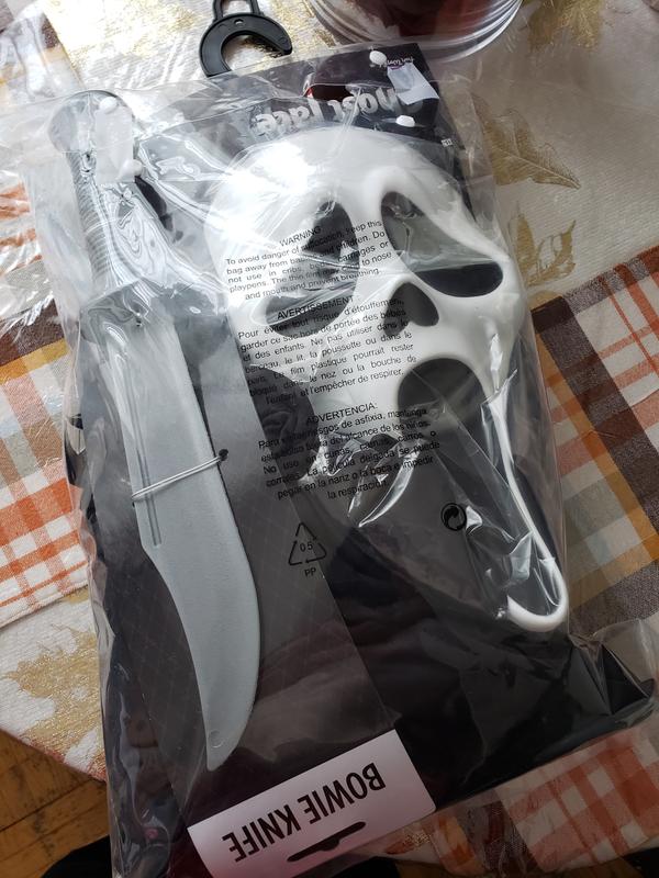 Mask is inside. This one came with it. I prefer the one sent to me. Softer with Hood. Outfit from Toronto. Knife from Markham. Mask with Hood inside from Nepean. Thanks Folks!