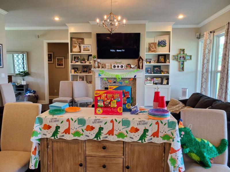 Folded in half over our buffet...