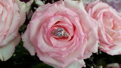 Oval Aquamarine and 0.16 CT. T.W. Diamond Frame Vine Ring in 10K Rose ...