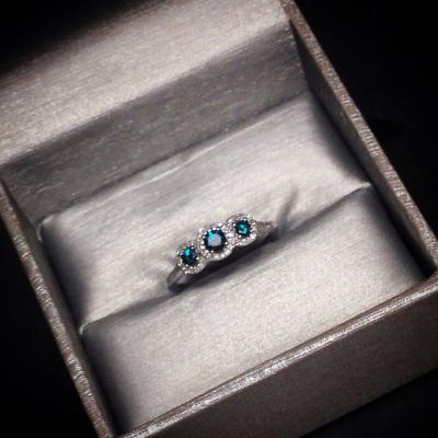 0.45 CT. T.W. Enhanced Blue and White Diamond Past Present Future® Ring ...