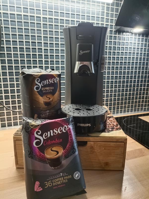 Philips SENSEO Select Machine à café à dosettes, Intensity Plus Crema Plus,  Sauge, Une ou deux tasses à la fois, Bec verseur métallique ajustable