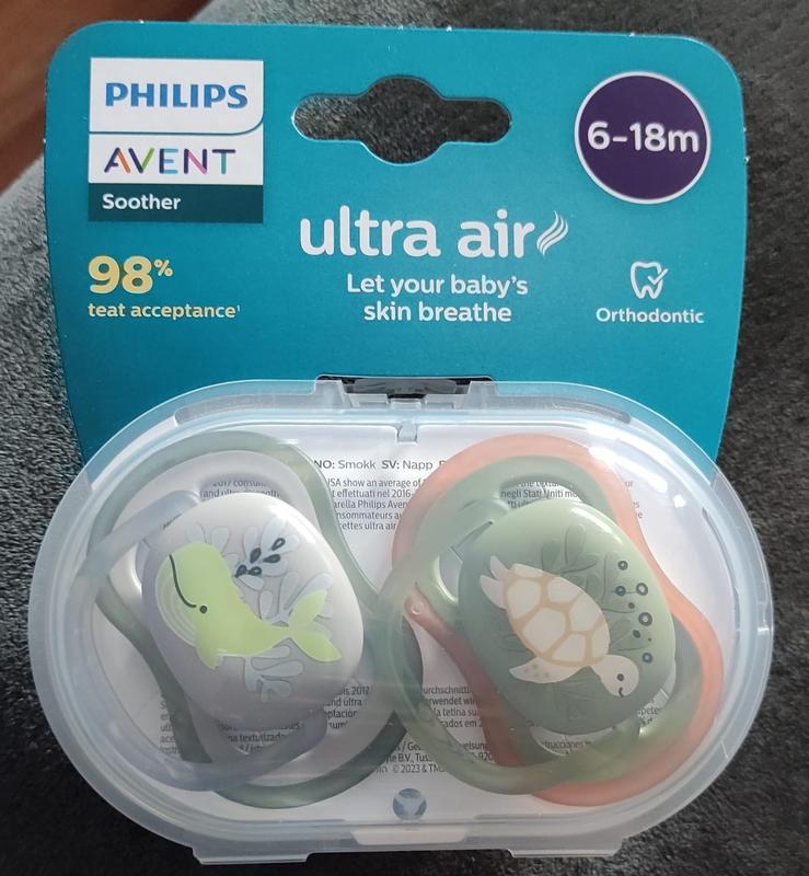 Philips AVENT Chupete Ultra Air, 0-6 meses, elefante, león, paquete de 4,  SCF085/07