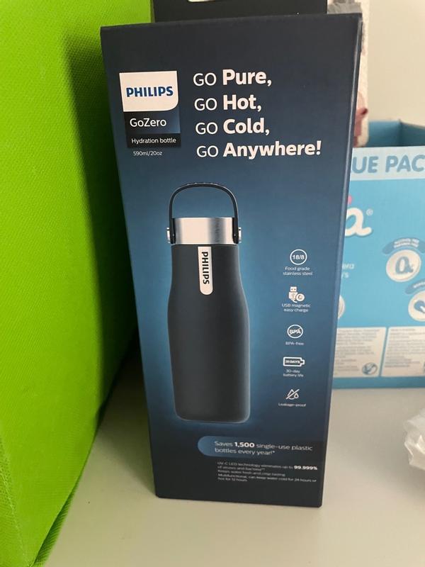Philips GoZero 590ml Smart UV Water Bottle (Black) - JB Hi-Fi