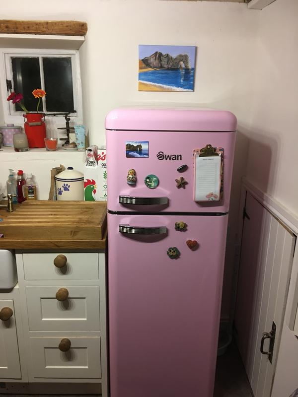 Swan SR11010PN Retro 208L Top Mount Fridge Freezer Pink Robert Dyas