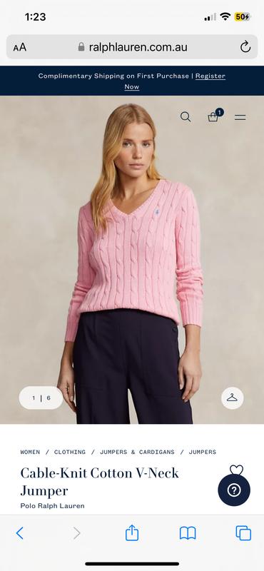 Cable Knit Cotton V Neck Jumper Ralph Lauren Australia