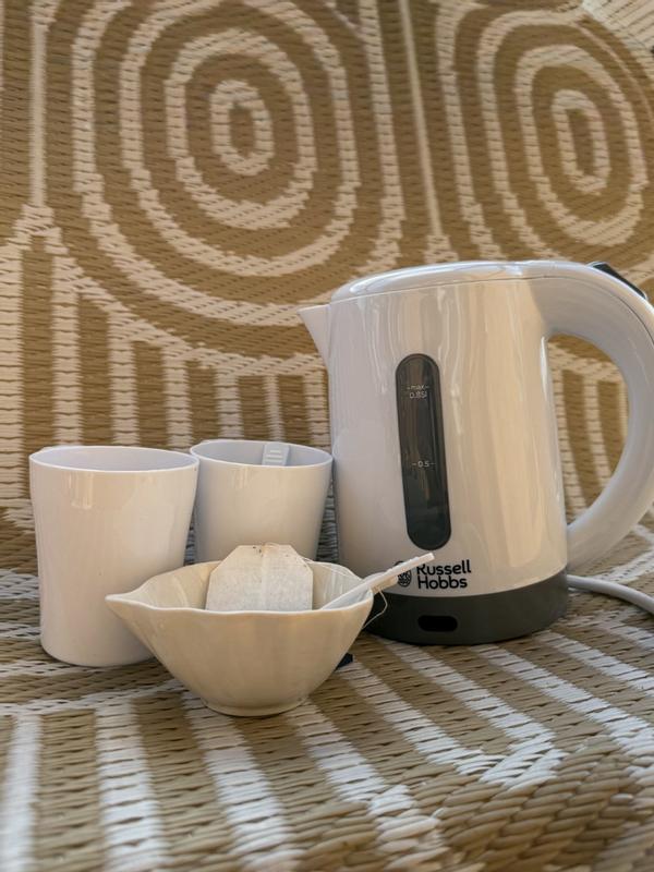 CRYSTALS 1L Portable Travel Kettle – 1000W Electric, White, Glossy Finish, For Camping, Hotel, Caravan