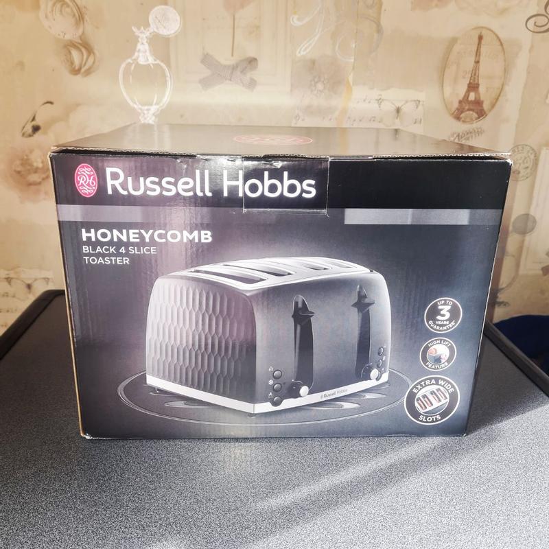 Russell Hobbs Honeycomb 4 Slice Black Plastic Toaster - 26071