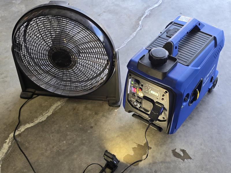 First start up with remote on gasoline running large fan on high speed.