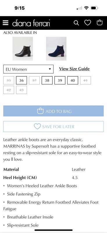 Diana ferrari size guide deals