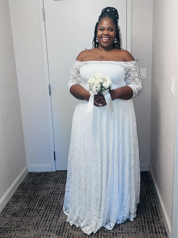 Plus Size - White Lace Off Shoulder A-Line Wedding Dress - Torrid