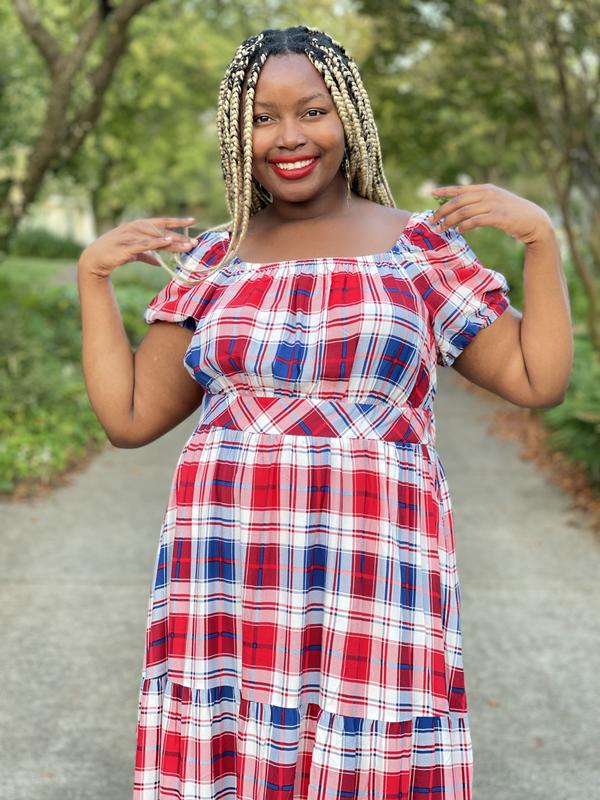 Plus Size - Puff Sleeve Tiered Maxi Dress - Challis Plaid Red & Blue -  Torrid