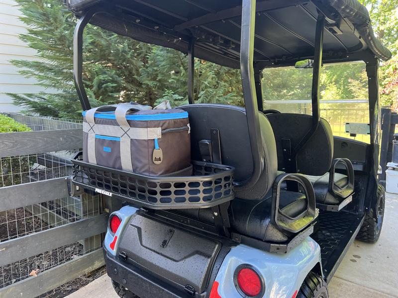 I mounted it in the rear of our liberty ezgo cart.  Will need to use angle brackets to make it work - but the basket is gr8