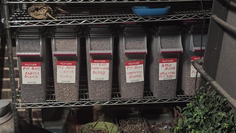 Storage containers on rack