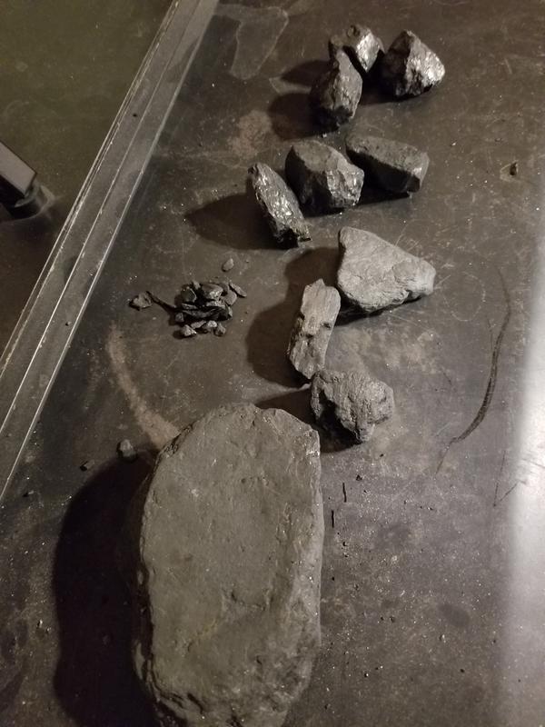 Small pile of rice coal and some of the big chunks mixed in that have plugged my stove.