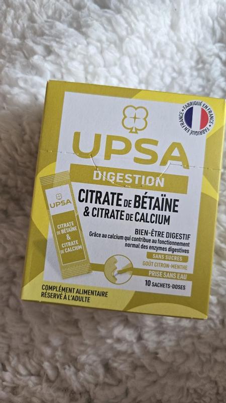 UPSA Citrate De Bétaïne Et Calcium - 10 Sticks, Complément Alimentaire Pour La Digestion, Neuf Sous Blister