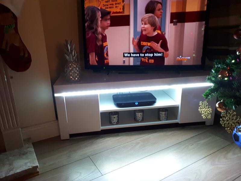 Atlantic gloss corner tv unit with shop led lights