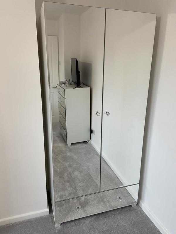 Very Home New Bellagio Mirrored 2 Door 1 Drawer Wardrobe White