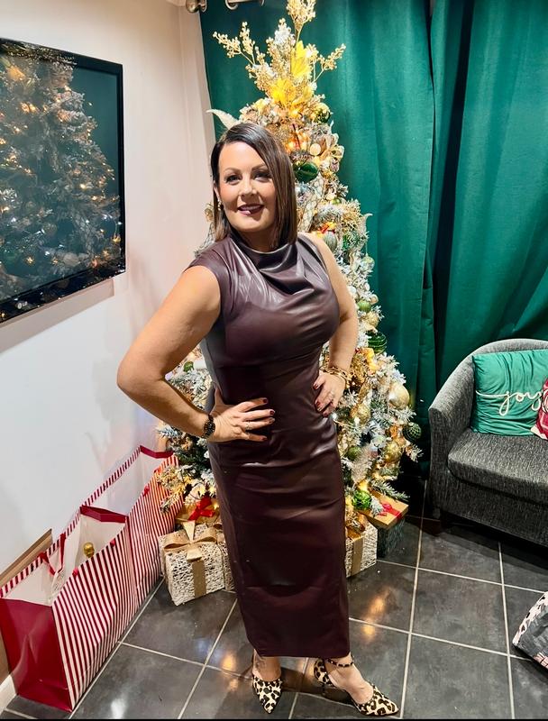 Michelle Keegan PU Column Dress - Burgundy | Littlewoods