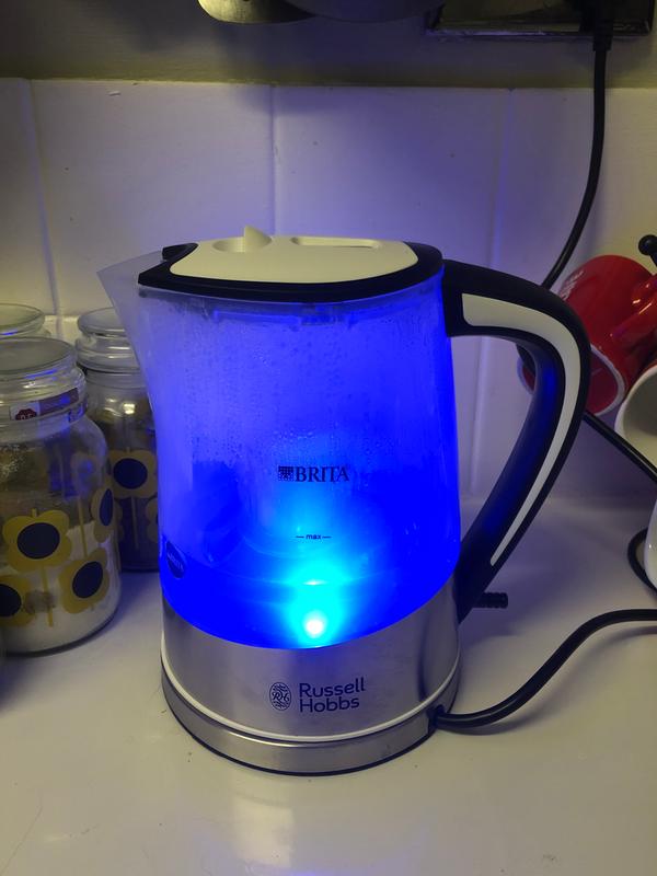 russell hobbs purity brita water filter kettle with blue light illumination