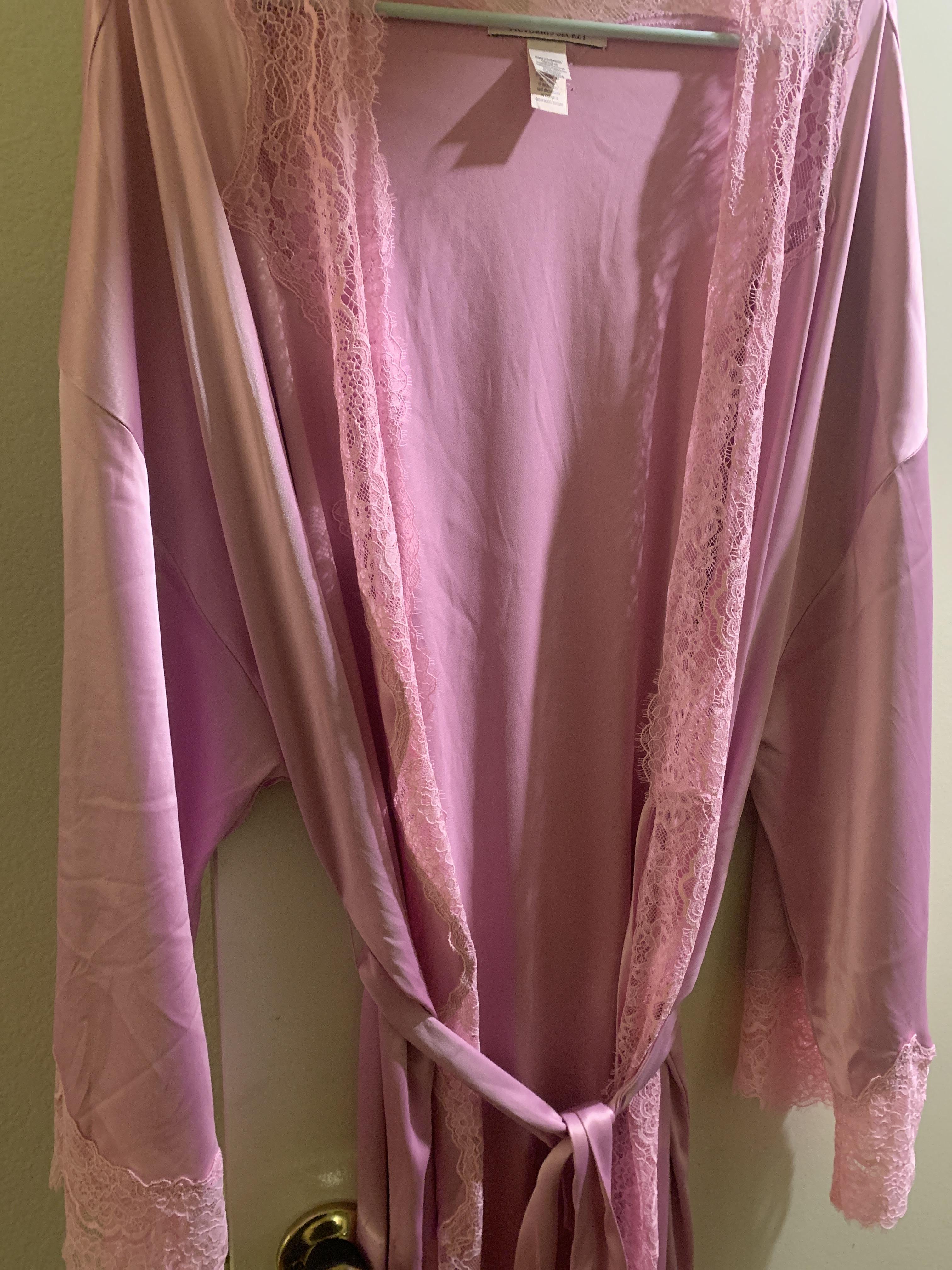 Buy Victoria's Secret Lace-Trim Satin Long Robe Online in Doha