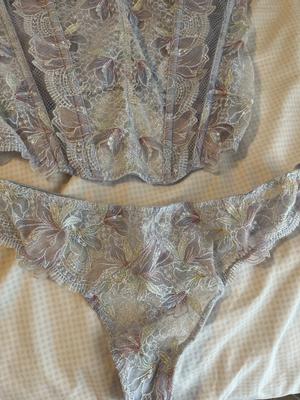 Gold Sequined Ziggy Glam Floral Embroidery Thong Panty