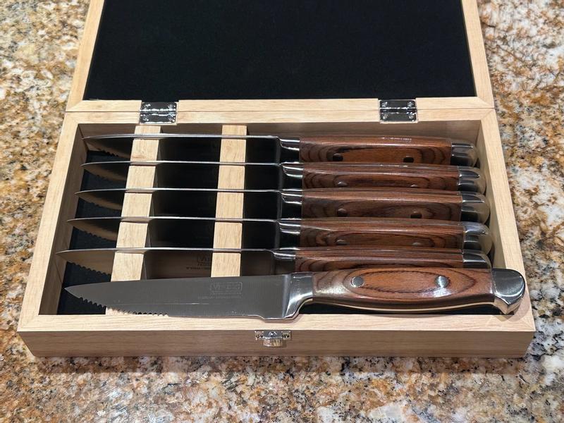 Viking Steakhouse Pakka Wood 6-Piece Steak Knife Set with Gift Box (Bl