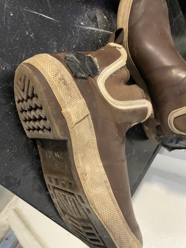 Split at ankle where tape is very thin spot hardly any tread used for it